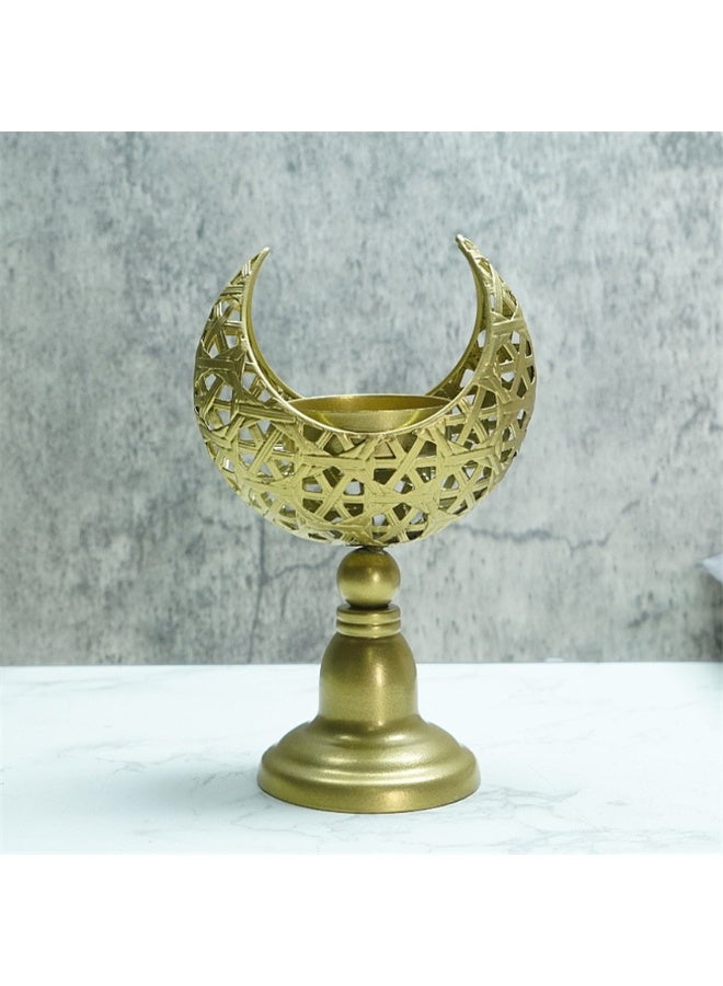 Eid Moon Candle Holder, Ramadan Hollowed Decoration Light Atmosphere Modeling Decor for Eid and al Adha Celebration, Home Table Party Ramadan Tabletop Lighting Decoration (Gold) - Image 1